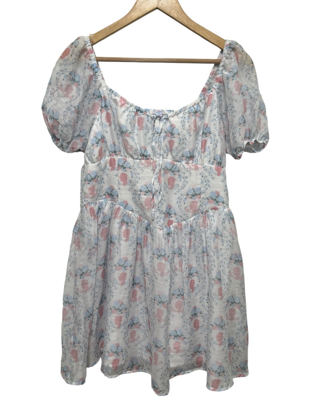 Bridgerton Celebrity Pink Lady Whistledown Puff Sleeve Mini Dress in Cameo Sz L